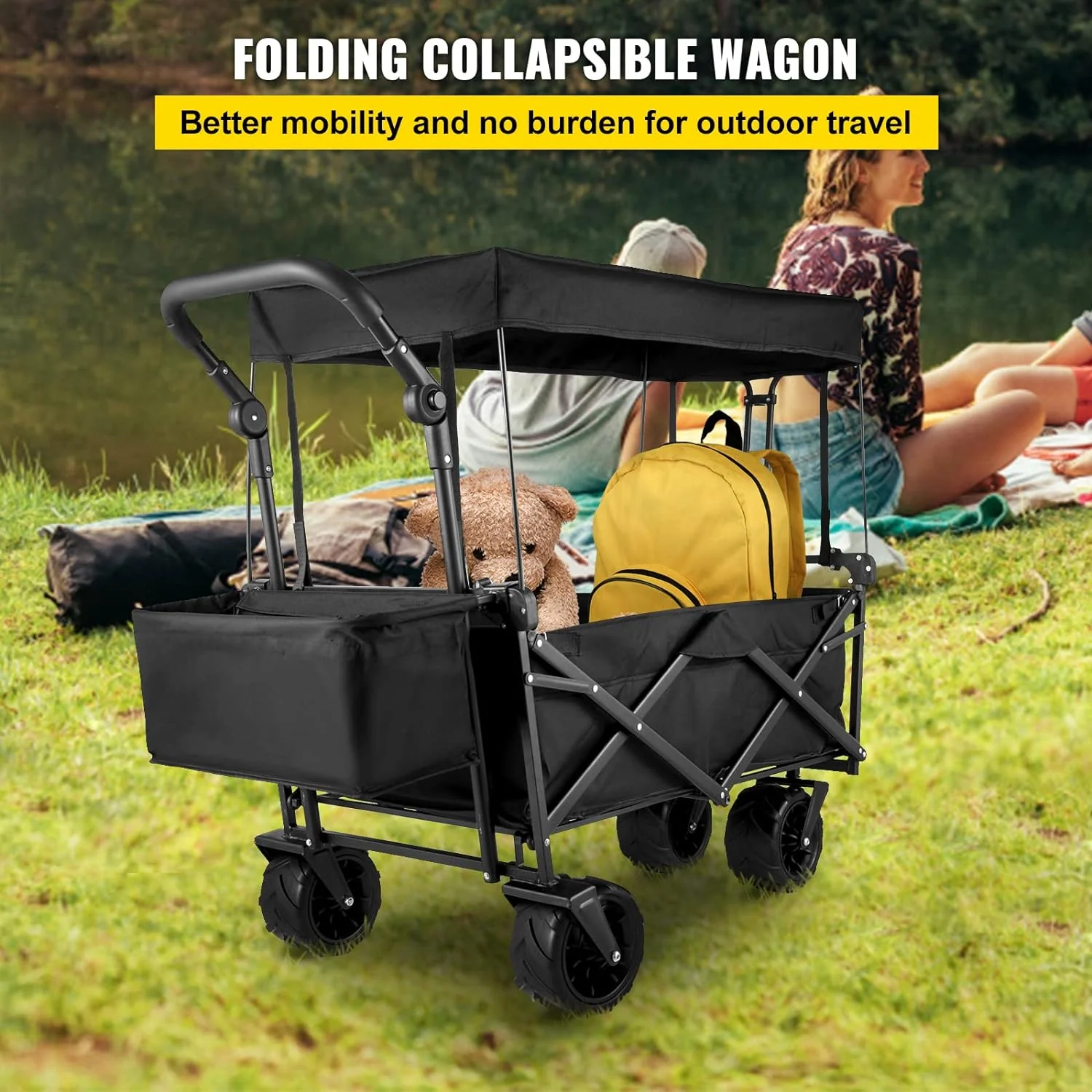 Daolar Foldable Handcart with Roof Garden Cart Including Foldable Solid Rubber Tyres, Up to 225 kg, Front and Rear Brakes - Image 3